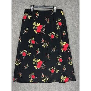 Vintage Kathie Lee Maxi Skirt Black Floral Rose Whimsigoth Fairy Size XL USA